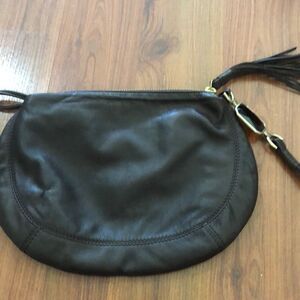 Laundry by Shelli Segal Genuine leather brown clutch tassel handbag.